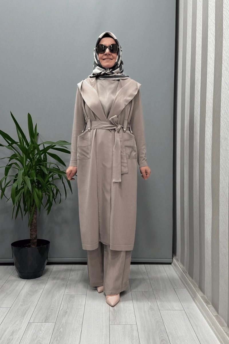 Miss Dalida حزام Kumaş Köprülü Düz Renk Kap Mink T25Y-9010