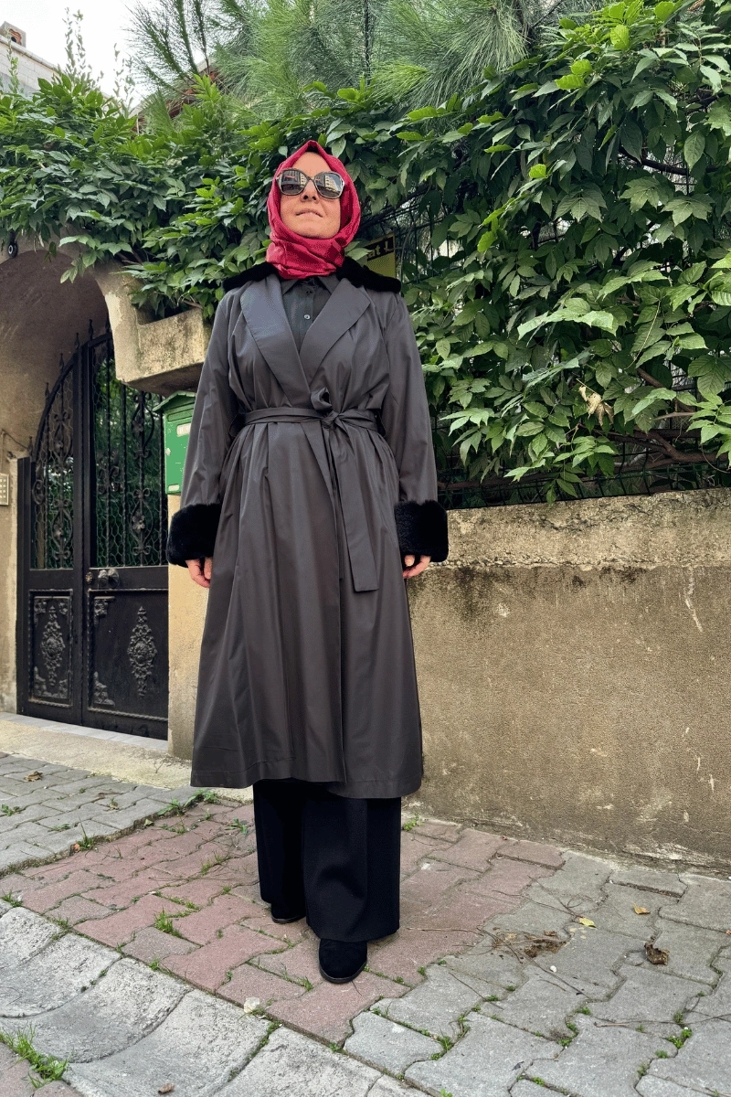 Miss Dalida Kürklü Triko Astarlı Trençkot Siyah T25K-8005
