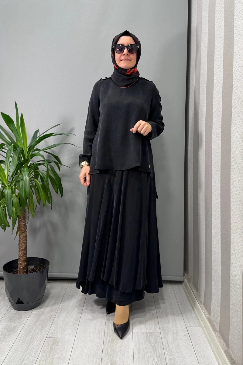 Miss Dalida Omuz Düğme Detaylı Bluz Siyah T25Y-6067
