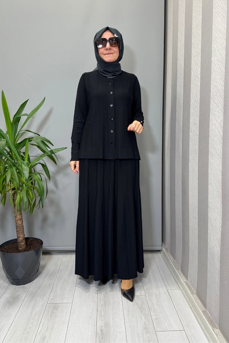 Miss Dalida Örgü Teknikli Etek ve Hırka Takım Siyah T25PF-9205 (2005)