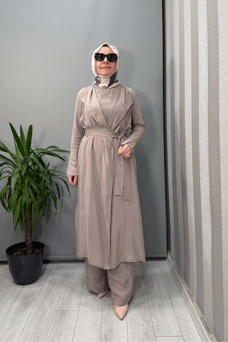 Miss Dalida Şal Yaka Cupro Triko İkili Kap Gri T25Y-0006