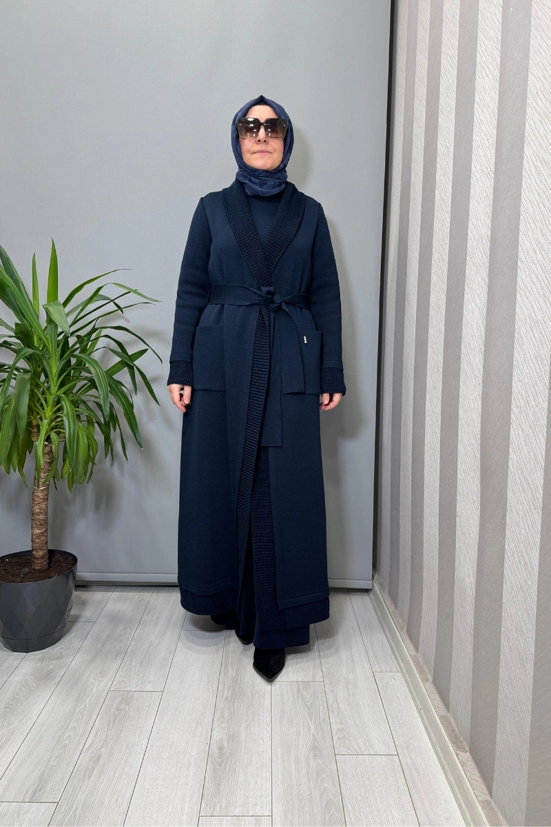 Miss Dalida Selanik Örgü Detaylı Düz Renk Hırka Lacivert T26K-9006