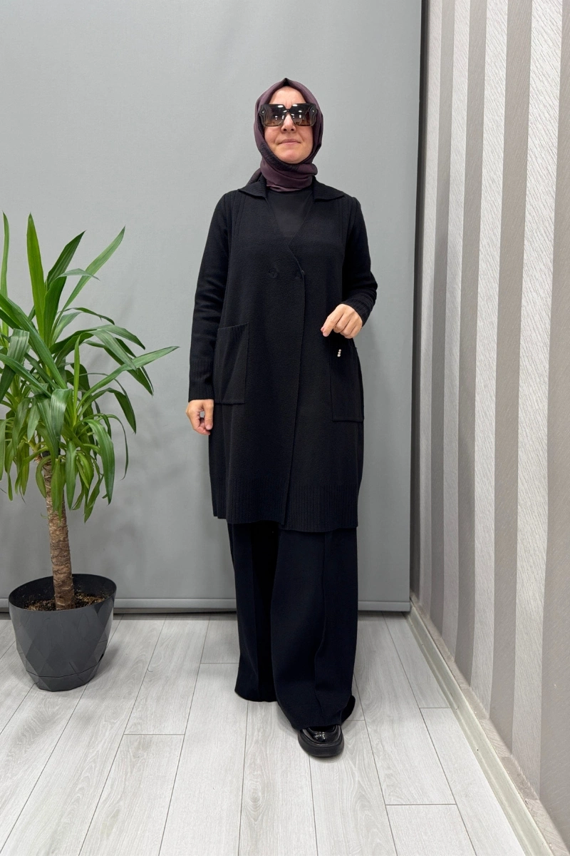 Miss Dalida Touch Me Gömlek Yaka Triko Hırka Siyah T25PF-9001