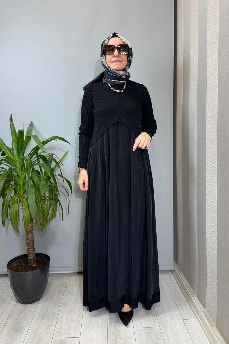 Miss Dalida Triko Cupro Elbise Siyah T26Y-4001