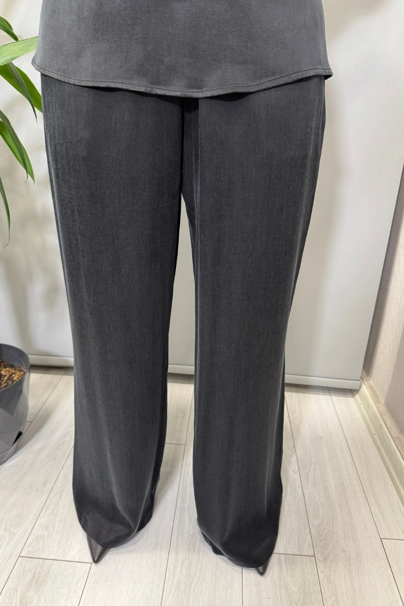 Miss Dalida Triko Detaylı Cupro İpek Pantolon Siyah T26K-7002