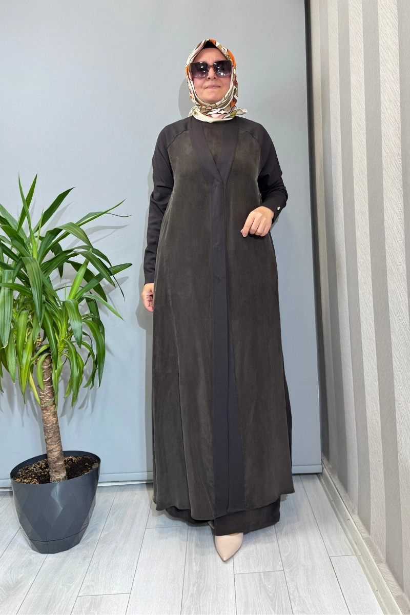 Miss Dalida Triko Detaylı V Yaka Cupro Kap Kahve T26Y-9000