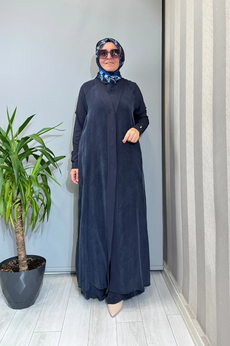 Miss Dalida Triko Detaylı V Yaka Cupro Kap Lacivert T26Y-9000