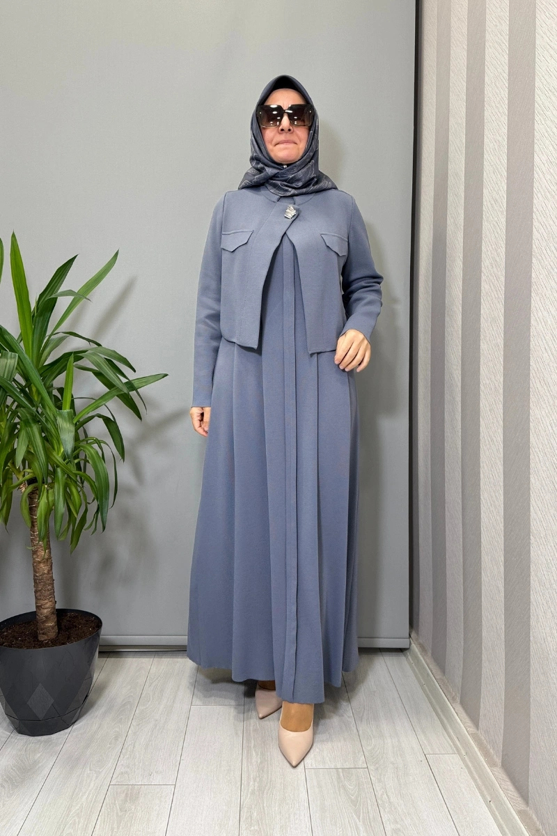 Miss Dalida Triko Elbise Ceket Takım Kurşun T25PF-0003