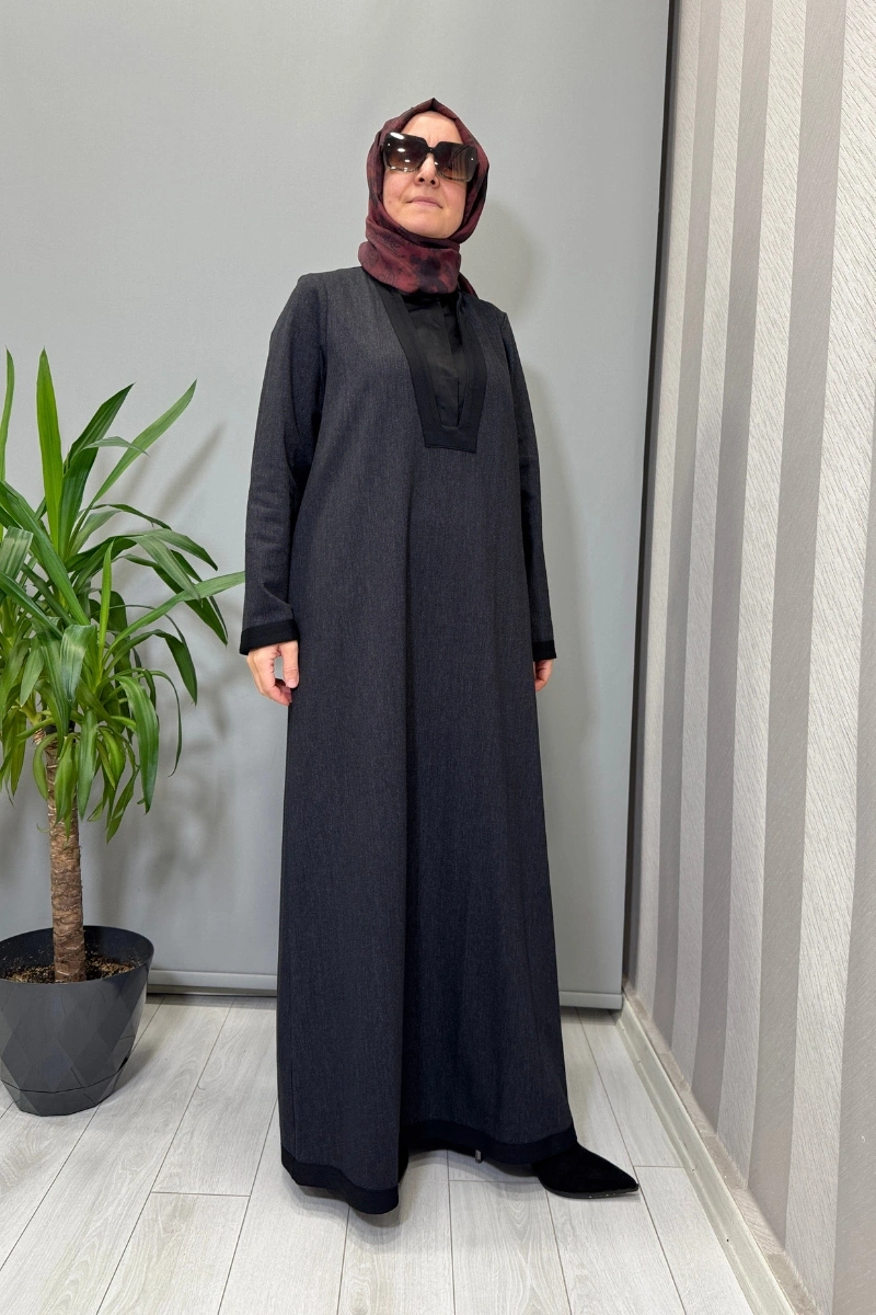 Miss Dalida V Yaka Denim Elbise Siyah T25PF-4010