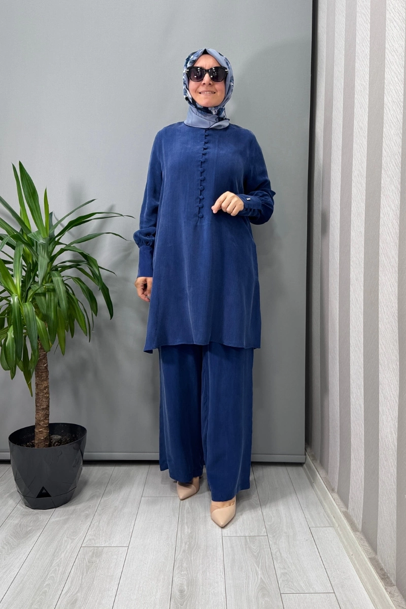 Miss Dalida Yuvarlak Yaka Brit Detaylı Tunik Mavi T25Y-6039