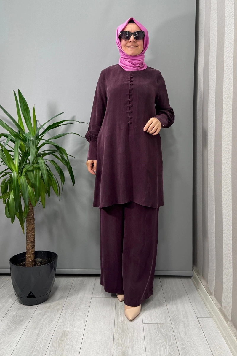 Miss Dalida Yuvarlak Yaka Brit Detaylı Tunik Bordo T25Y-6039