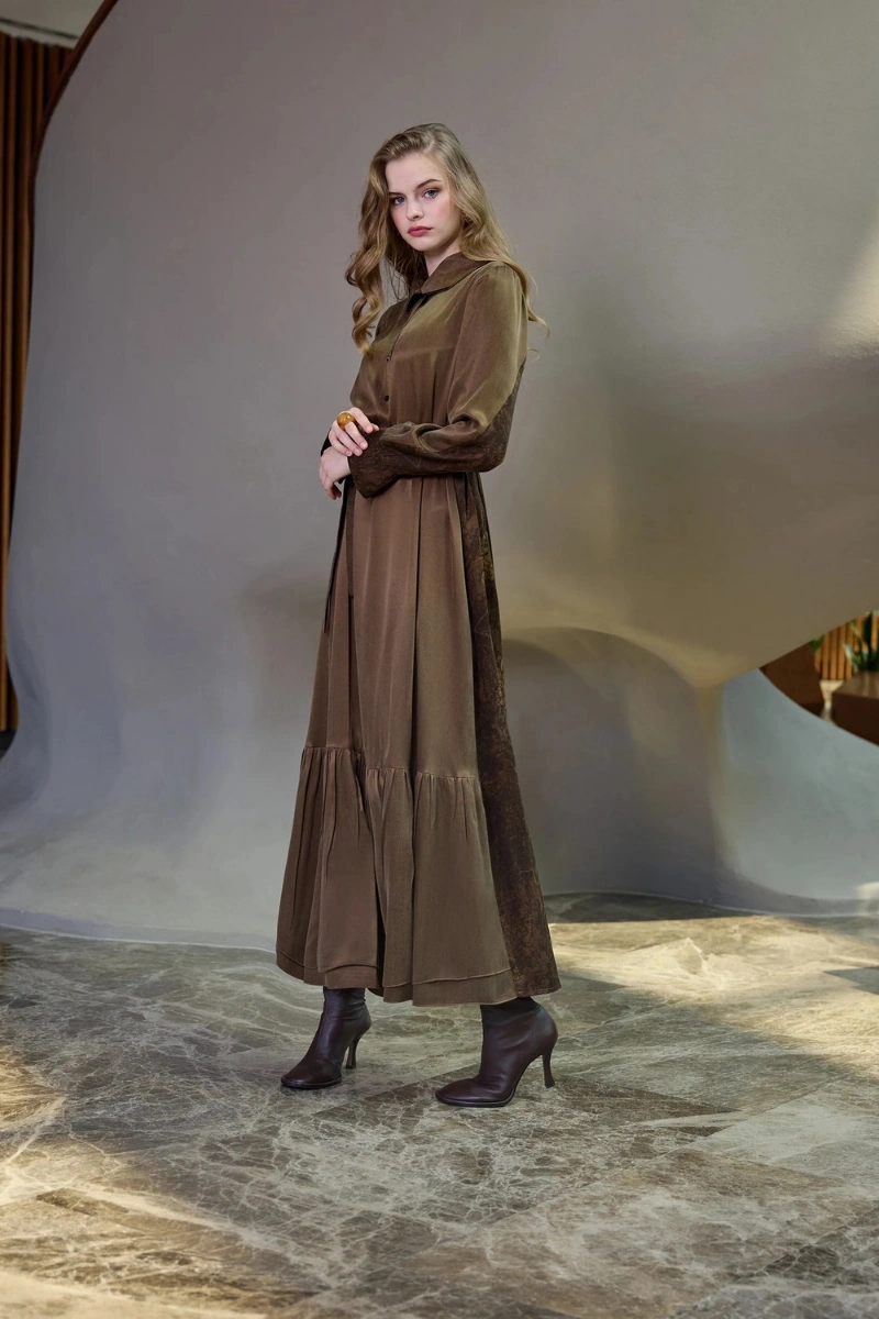 Misswhence Arkası Desenli Cupra İpek Elbise Yeşil 38827