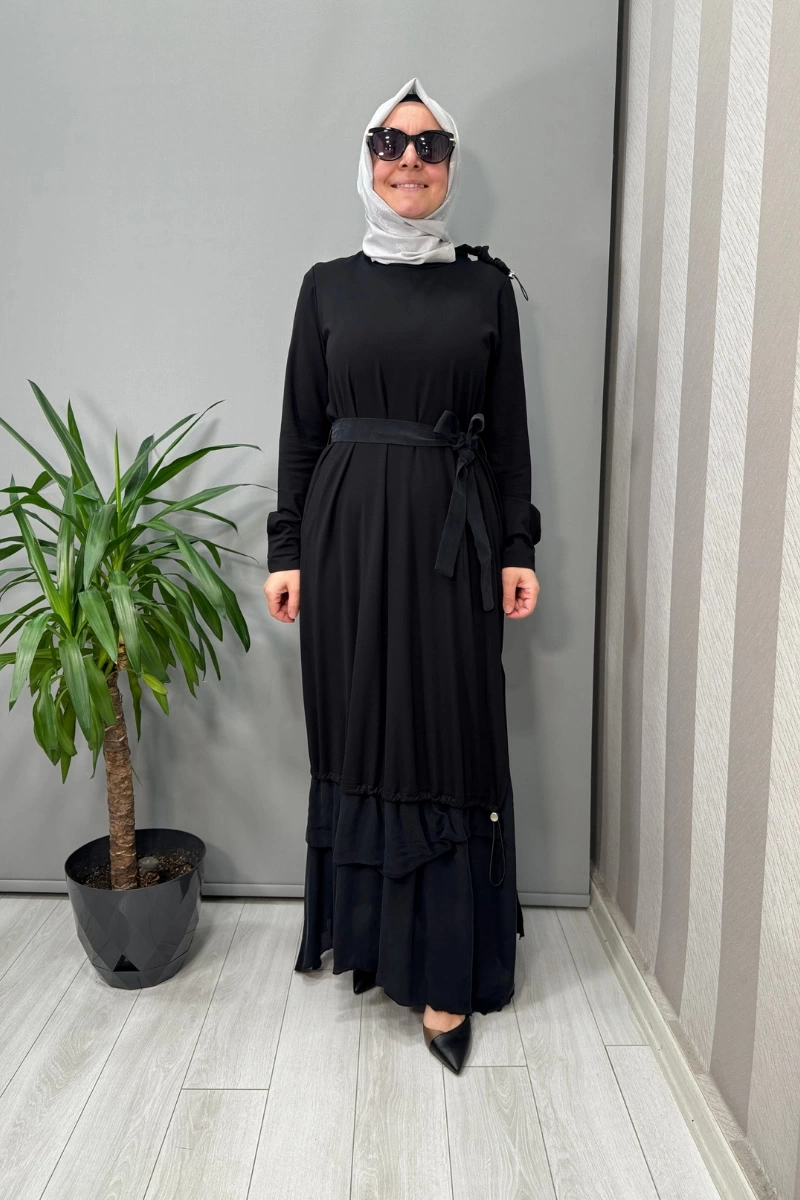 Misswhence Büzgü Detaylı Modal Elbise Siyah 37848