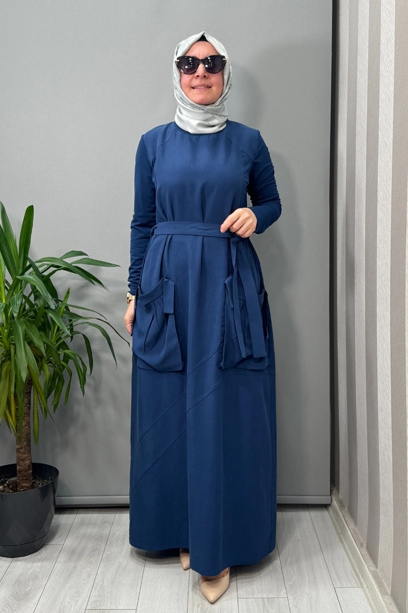 Misswhence Cep Detaylı Basic Elbise İndigo 37814