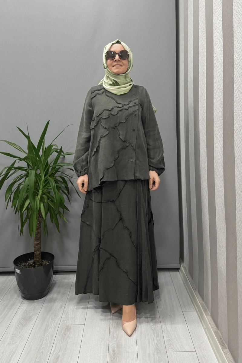 Misswhence Çıtçıtlı Patchwork Takım Haki 37305