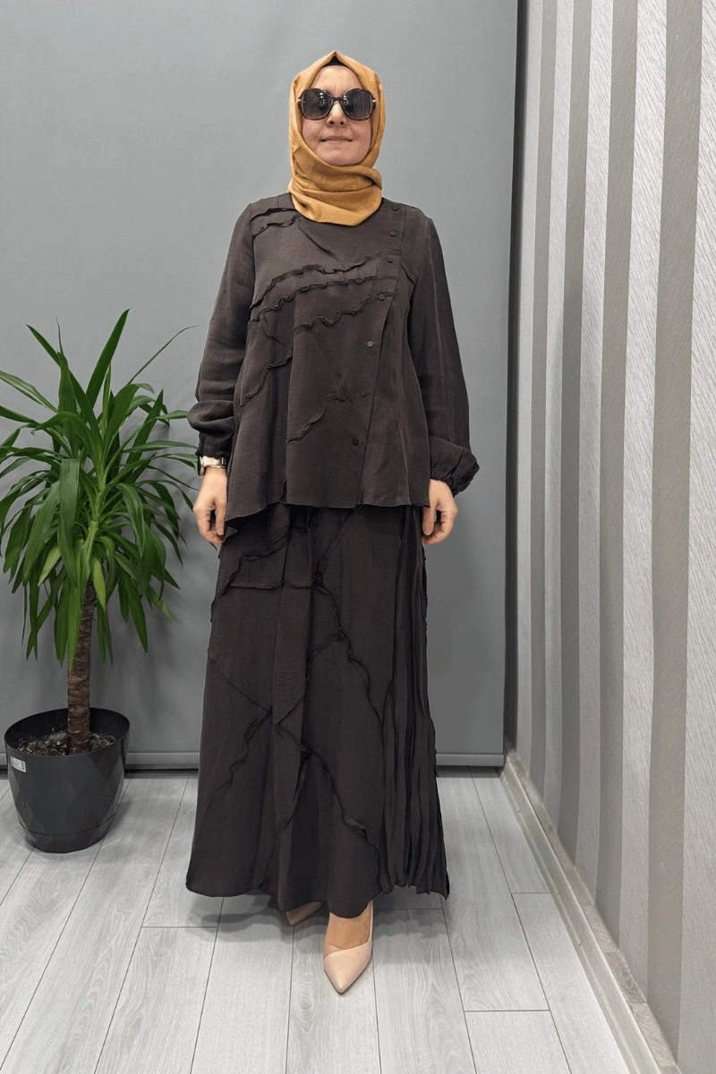 Misswhence Çıtçıtlı Patchwork Takım Kahve 37305