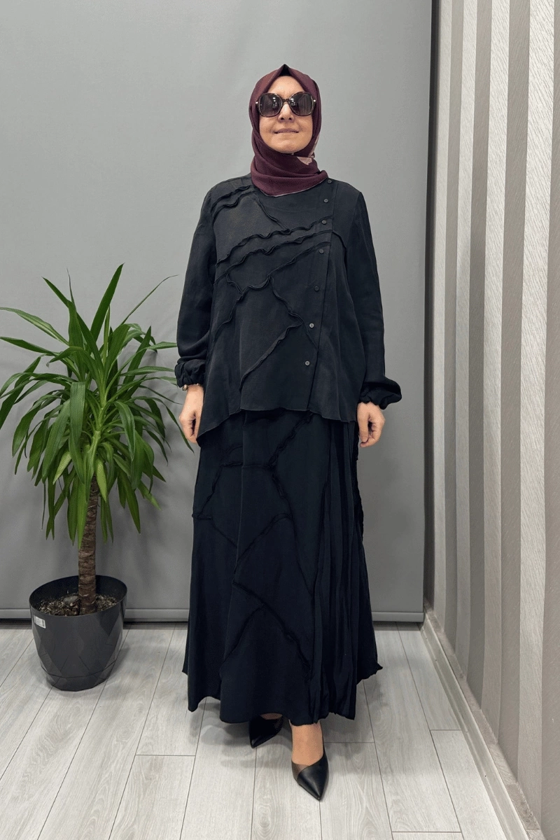 Misswhence Çıtçıtlı Patchwork Takım Siyah 37305