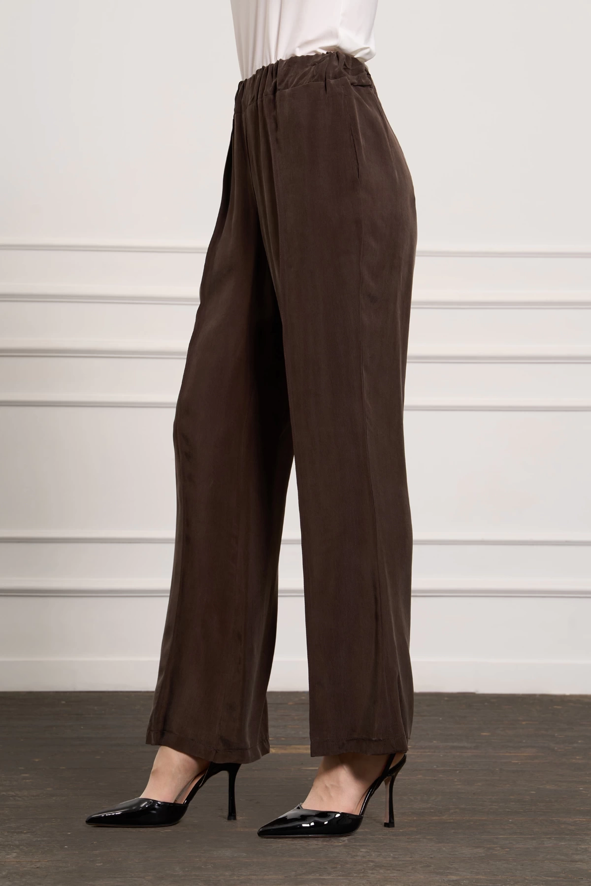Misswhence Cupro İpek Bol Pantolon Kahve 37110