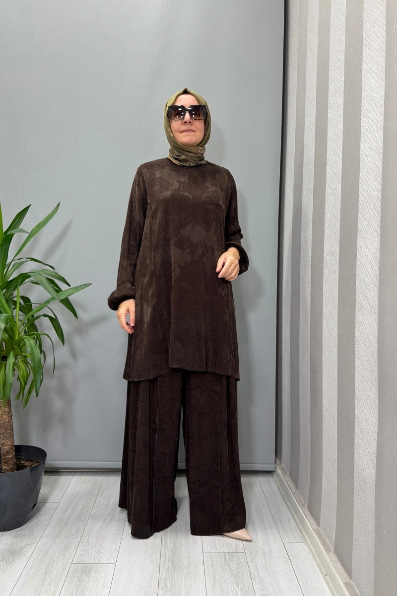 Misswhence Cupro Jakar Tunik Takım Kahve 38010