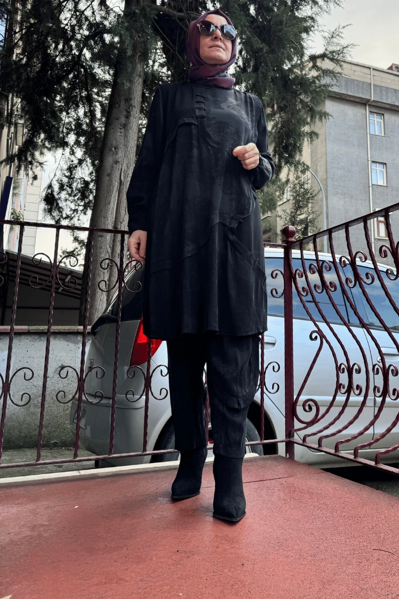 Misswhence Desenli Cupro İpek Tunik Siyah 36007
