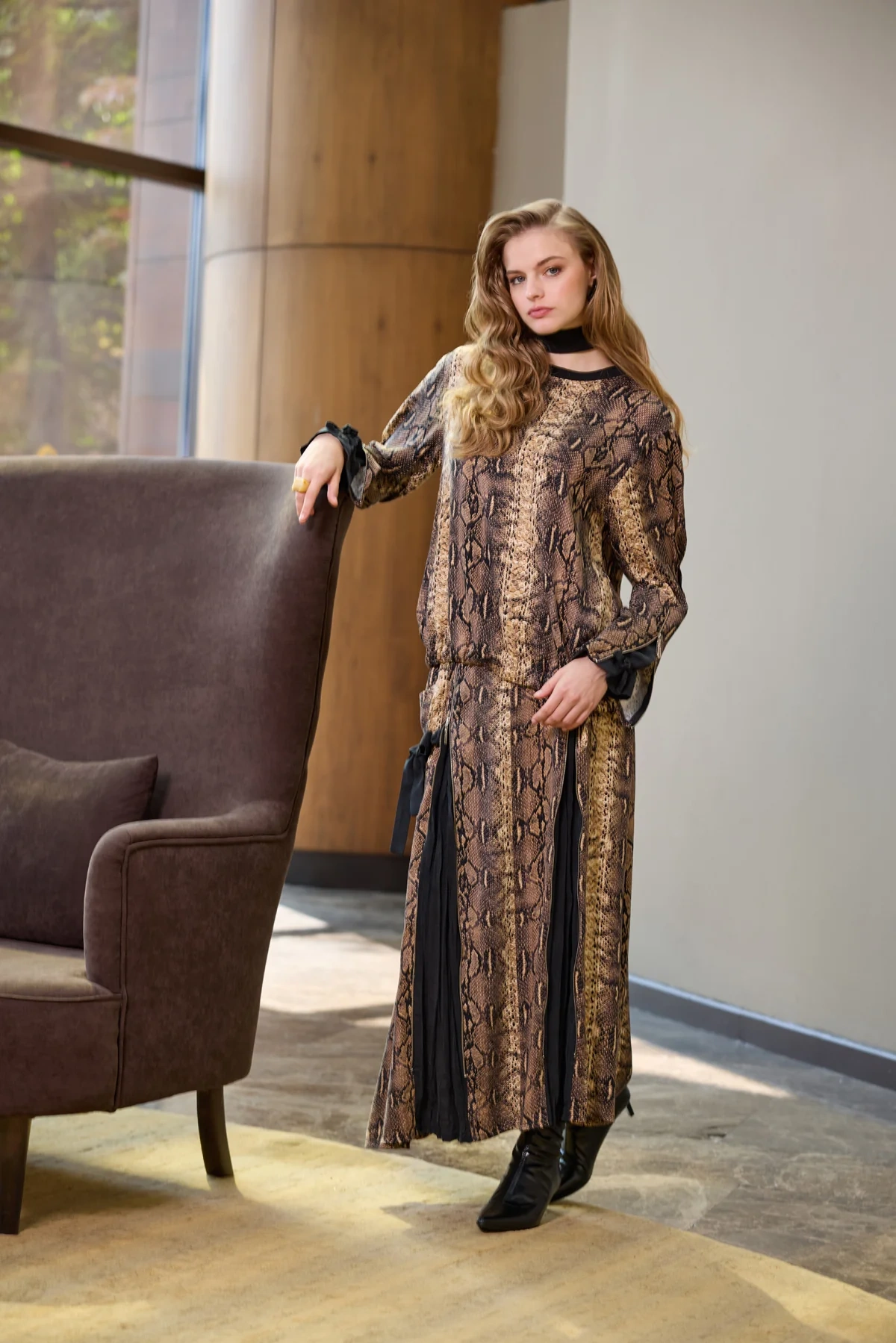 Misswhence Desenli Etek Takım Desenli Siyah 38003