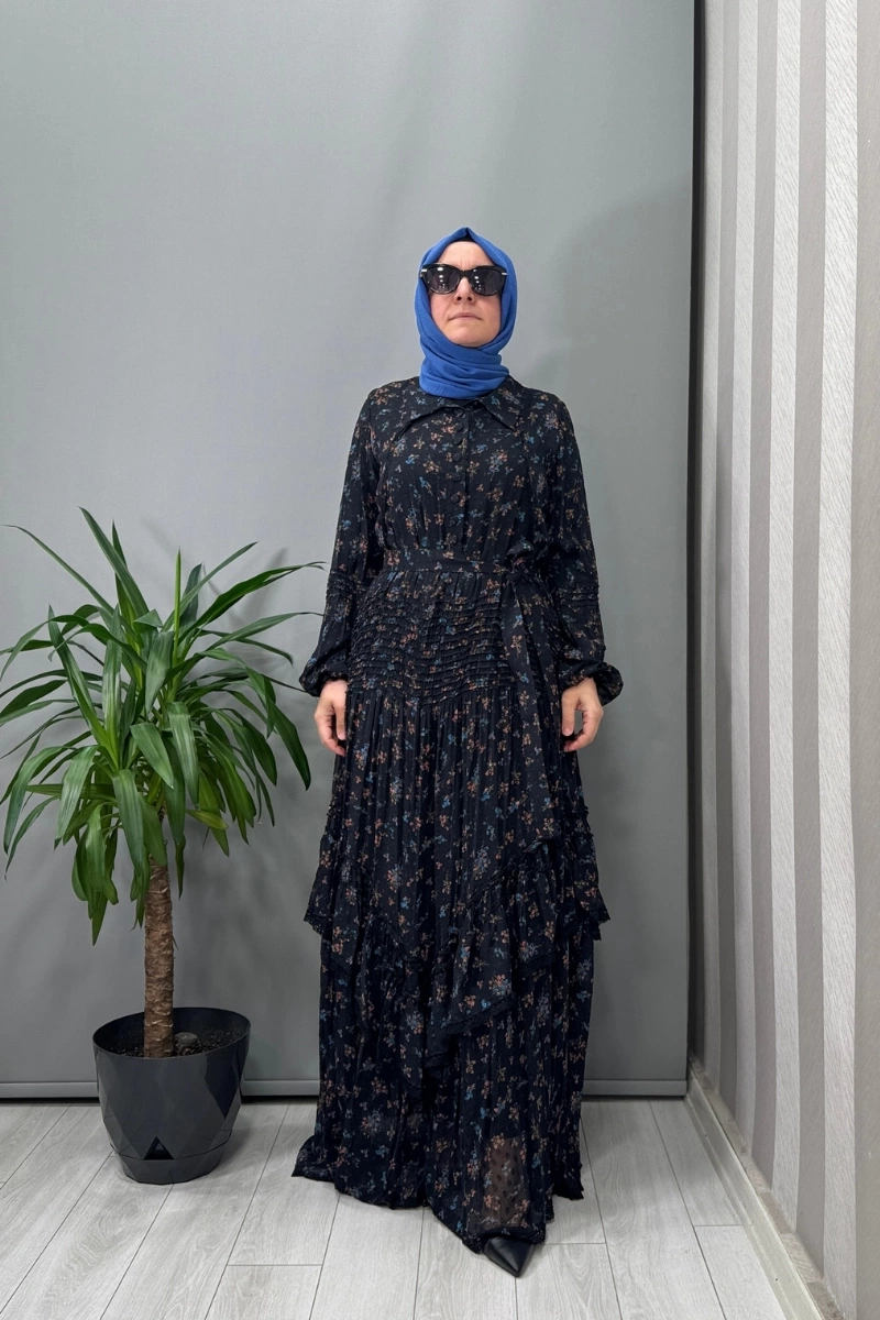 Misswhence Etek Ucu Güpürlü Şifon Detaylı Elbise Siyah 37819