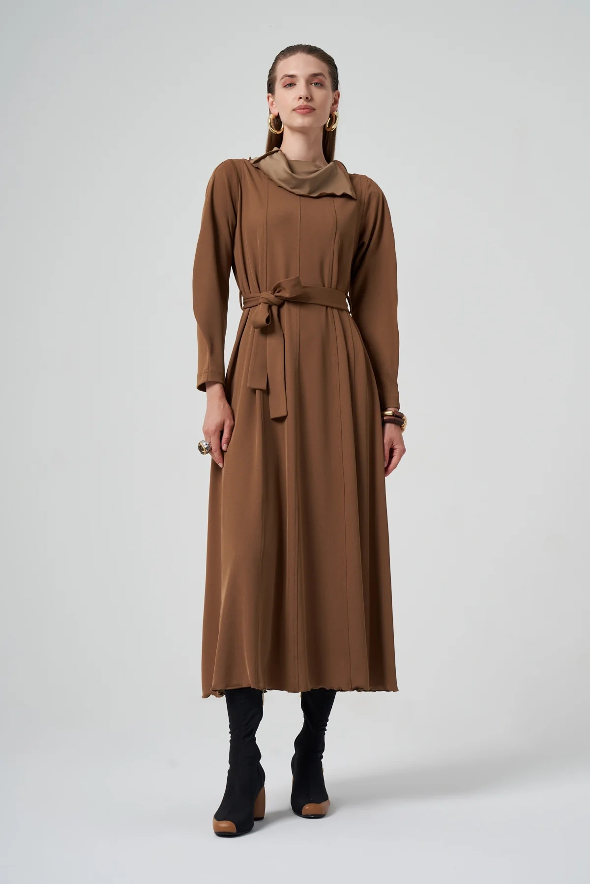 Misswhence Fermuar Detaylı Elbise Camel 38803