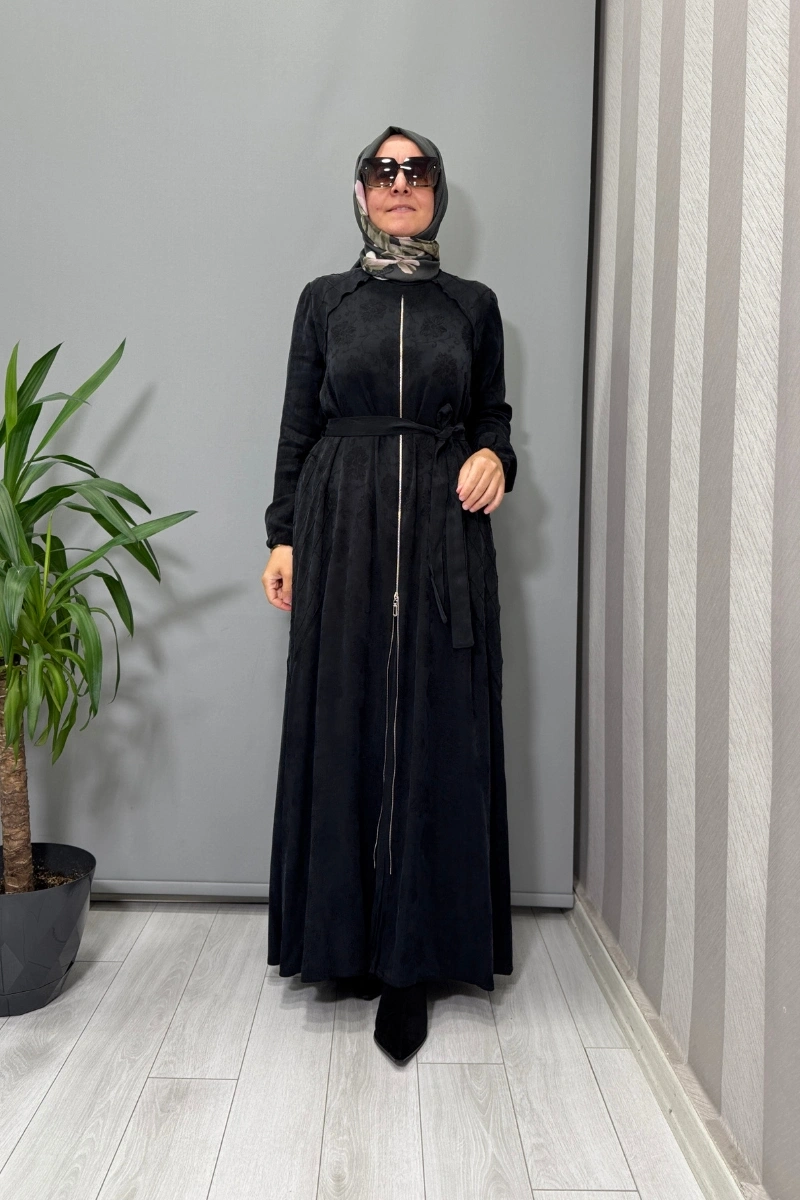 Misswhence Fermuar Detaylı Jakarlı Cupra İpek Elbise Siyah 38835