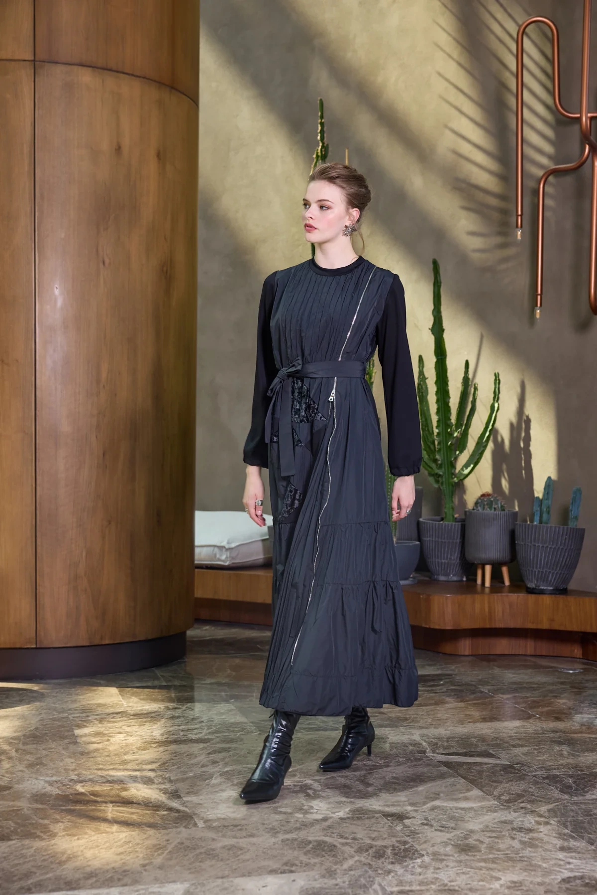 Misswhence Fermuar Detaylı Patchwork Elbise Siyah 38813