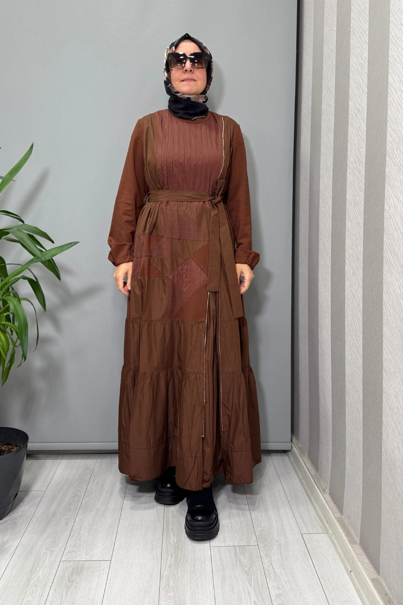 Misswhence Fermuar Detaylı Patchwork Elbise Taba 38813