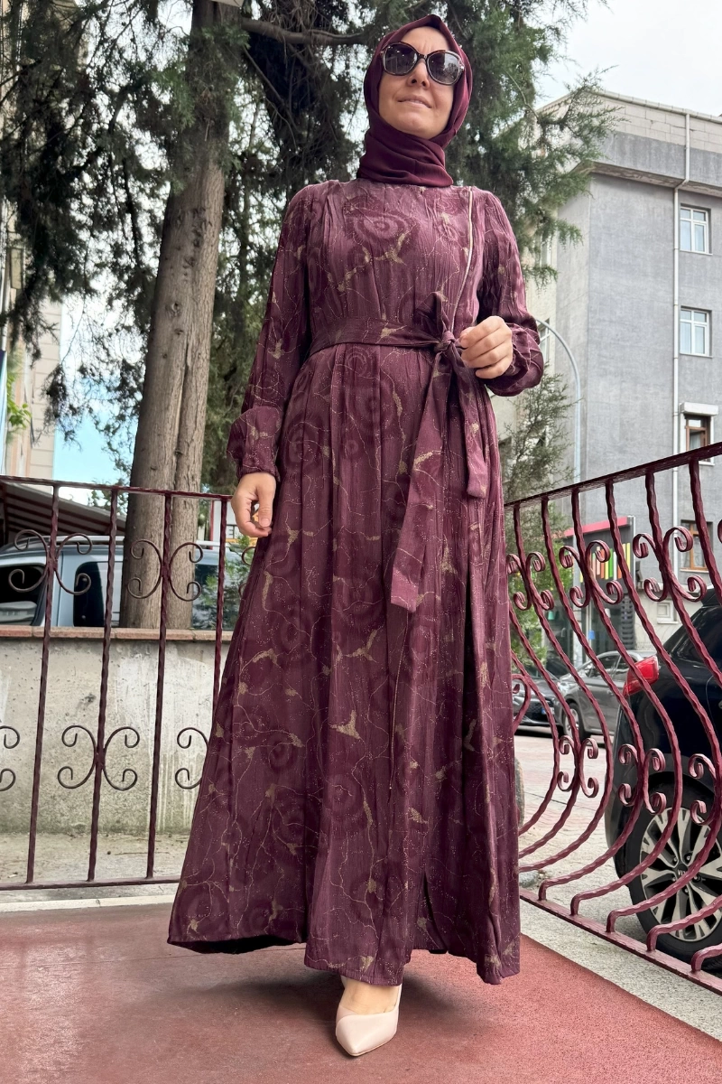 MissWhence Fermuarlı İpek Elbise Bordo 36802
