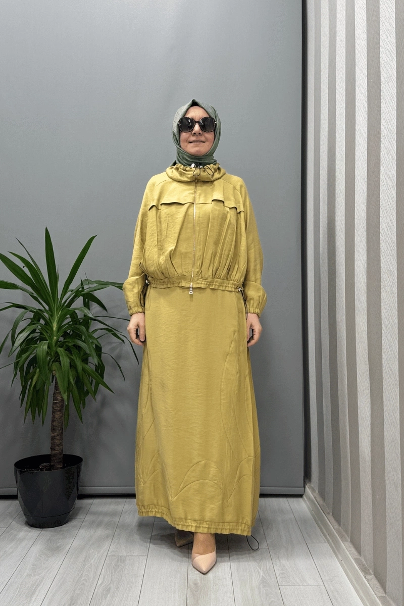 Misswhence Fermuarlı İpek Keten Takım Sarı 37200