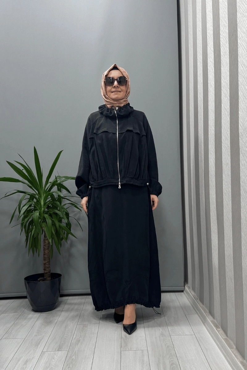 Misswhence Fermuarlı İpek Keten Takım Siyah 37200