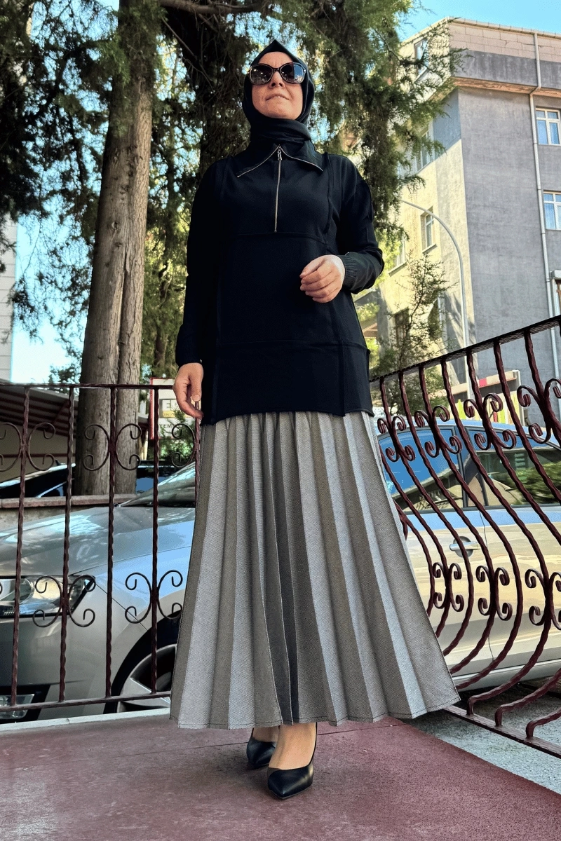 MissWhence Fermuarlı Triko Tunik Siyah 36013