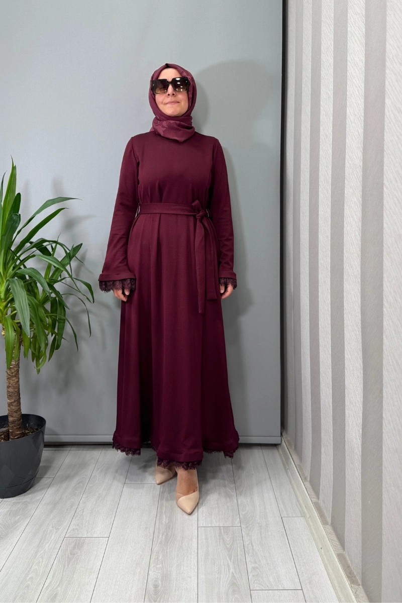 Misswhence Güpür Detaylı Elbise Bordo 38823