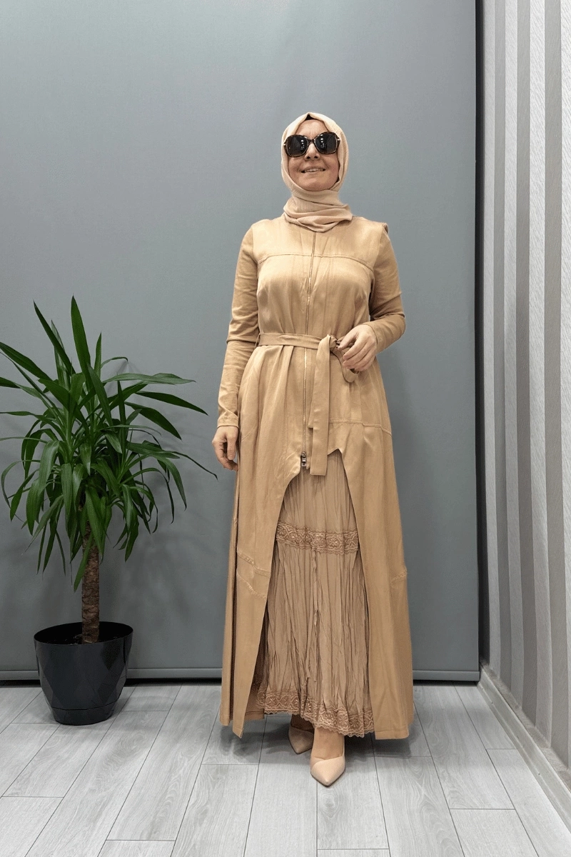 Misswhence İkili Chanel Keten Elbise Camel 37806