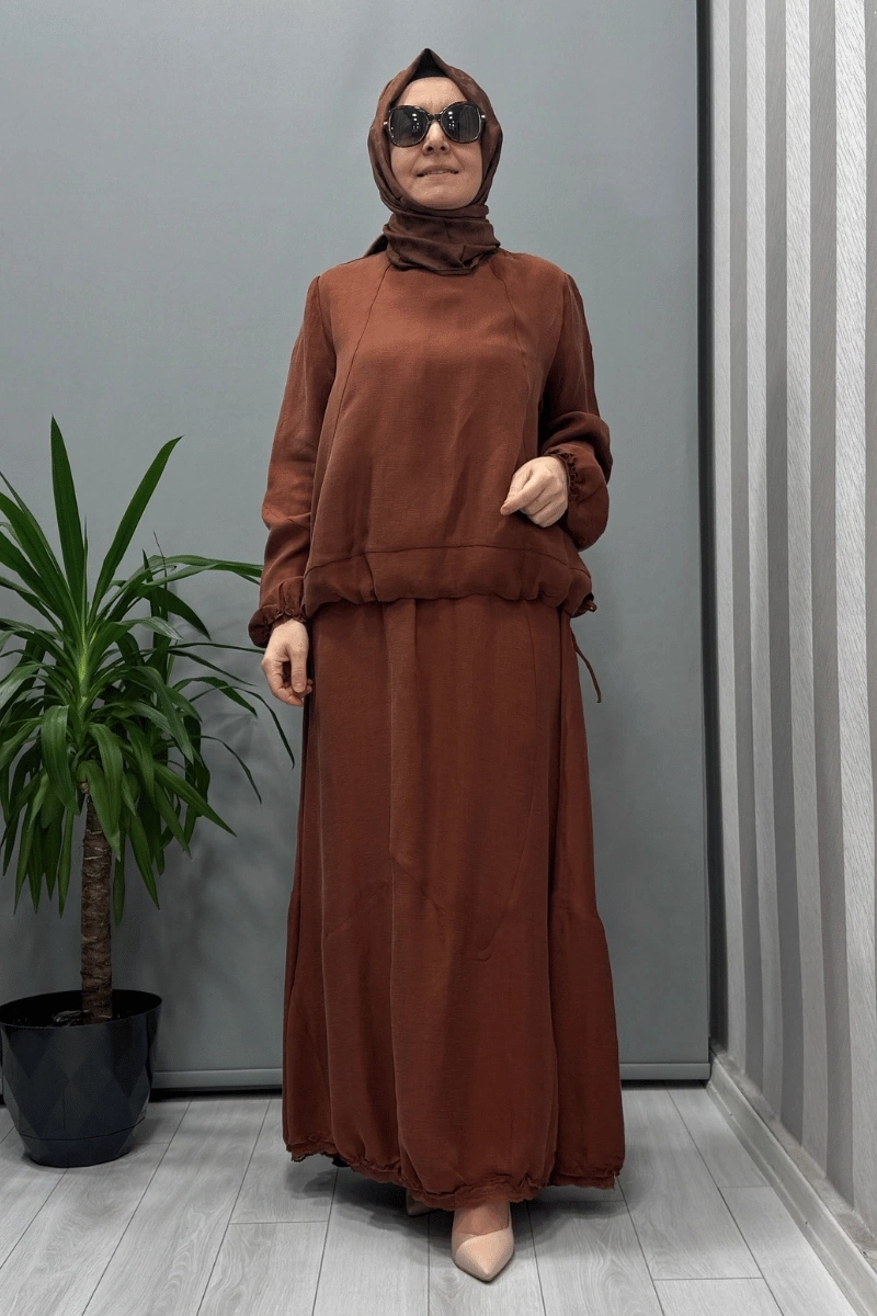 Misswhence Silk Linen Blouse Skirt Set Orange 37000