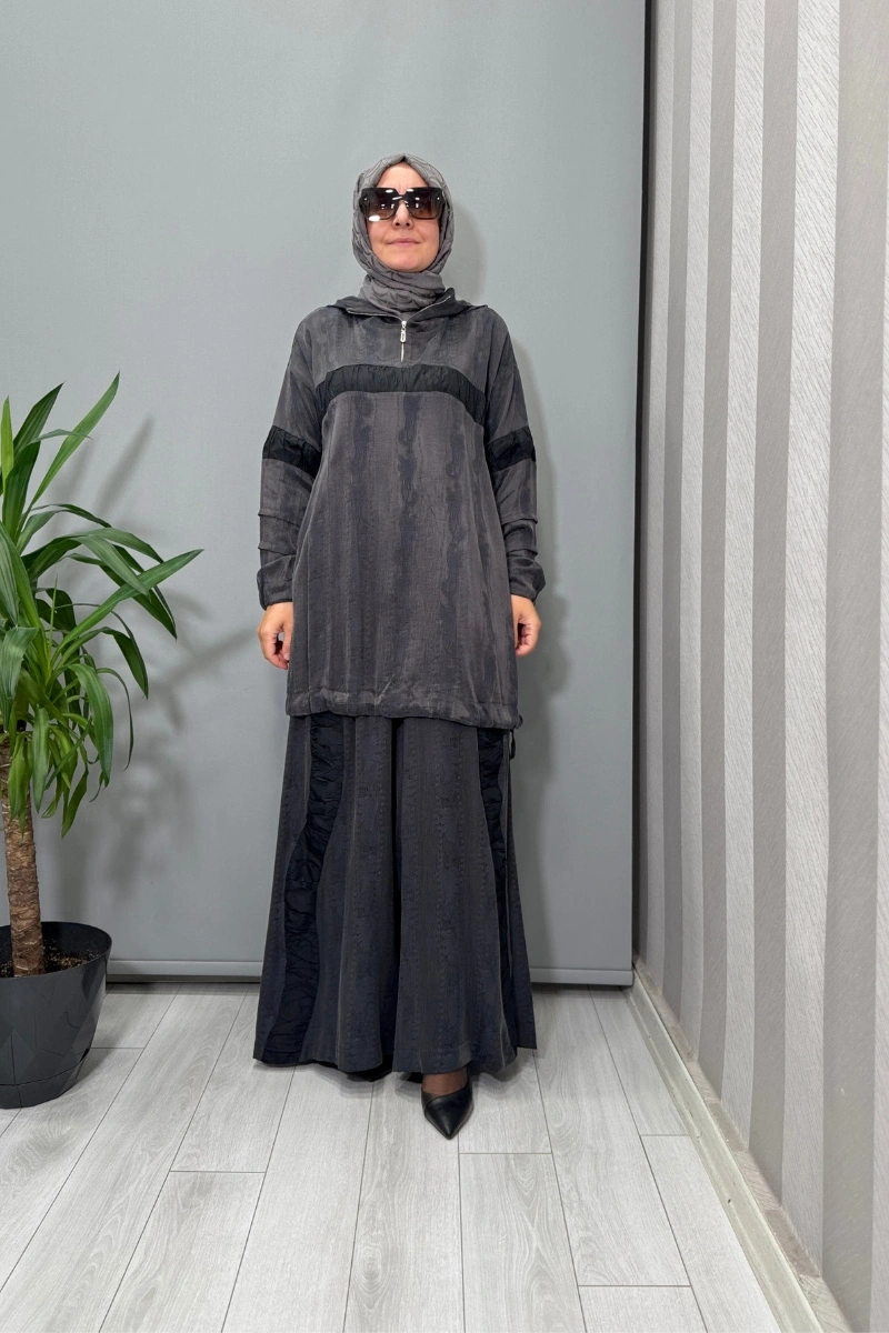 Misswhence İpek Tunik Pantolon Takım Gri 38034