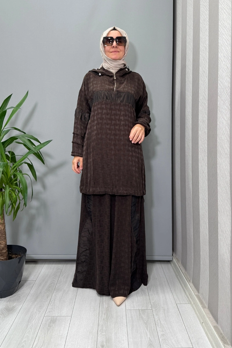 Misswhence İpek Tunik Pantolon Takım Kahve 38034