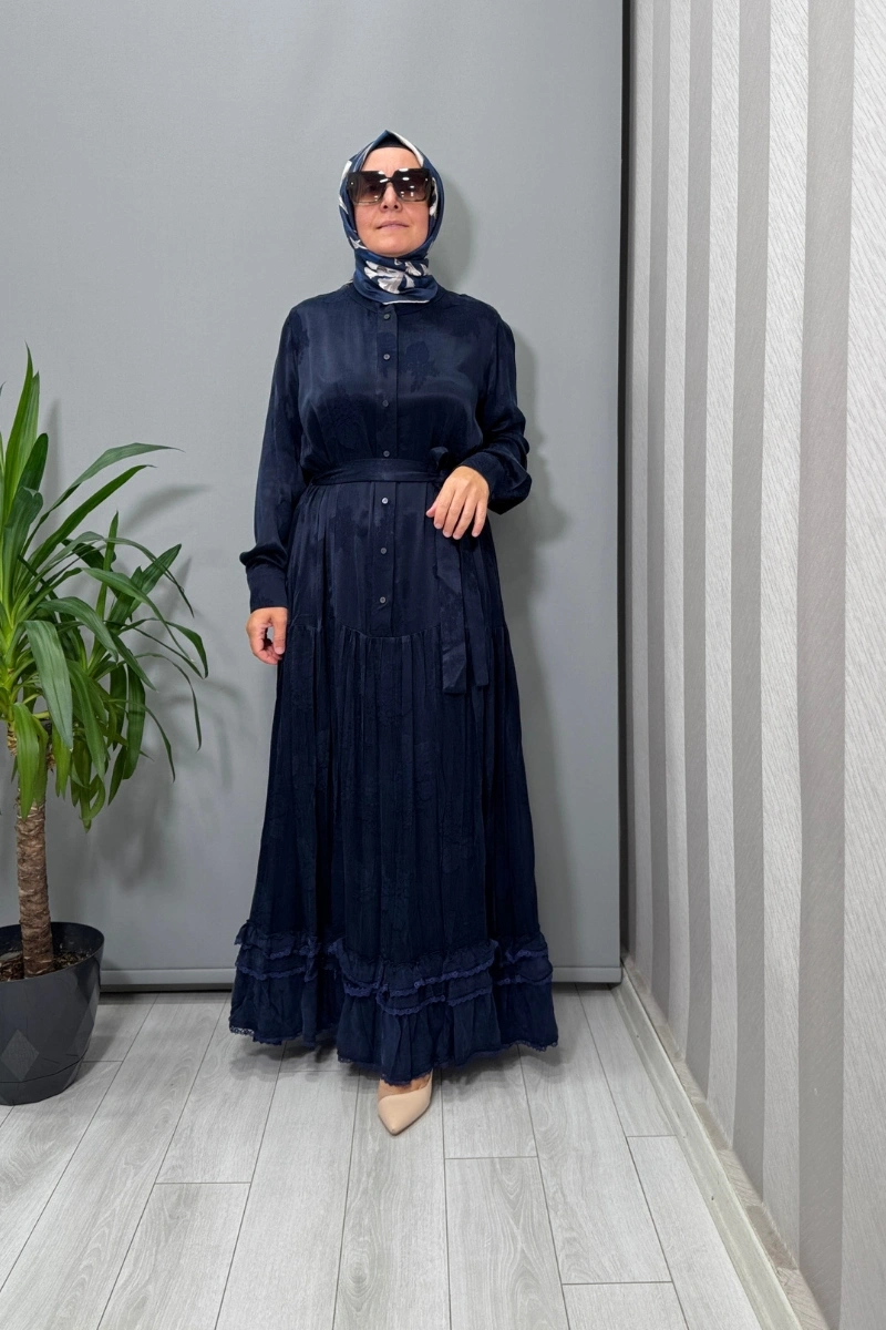 Misswhence Jakarlı Cupro Elbise Lacivert 38809