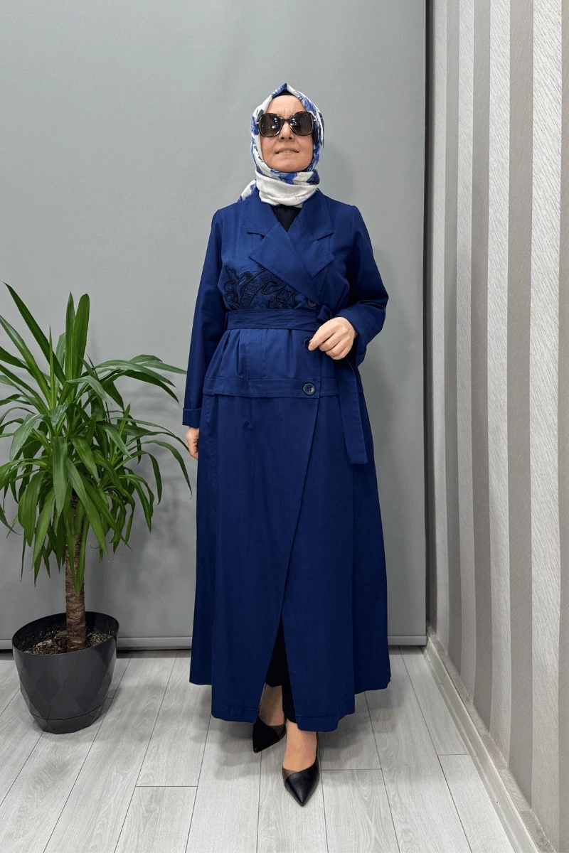 Misswhence Nakış Detaylı Denim Pardesü Lacivert 37501