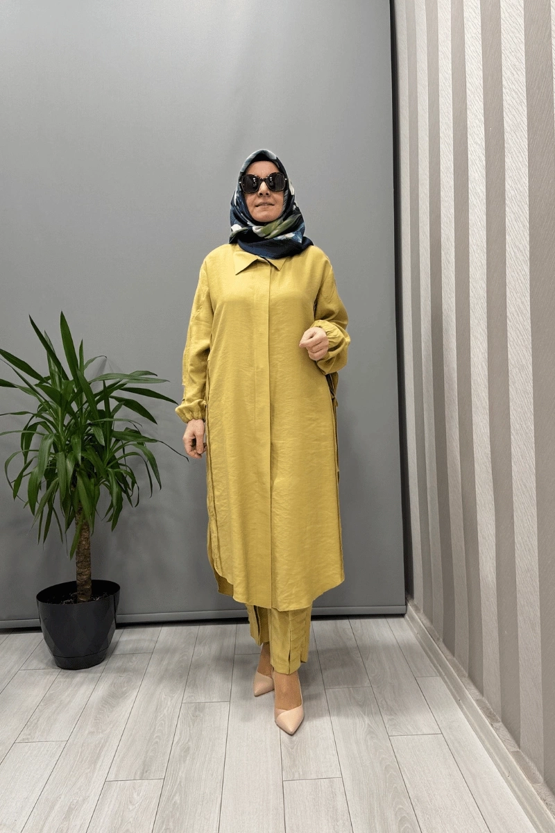 Misswhence Nakış Detaylı Gömlek Pantolon Takım Sarı 37301