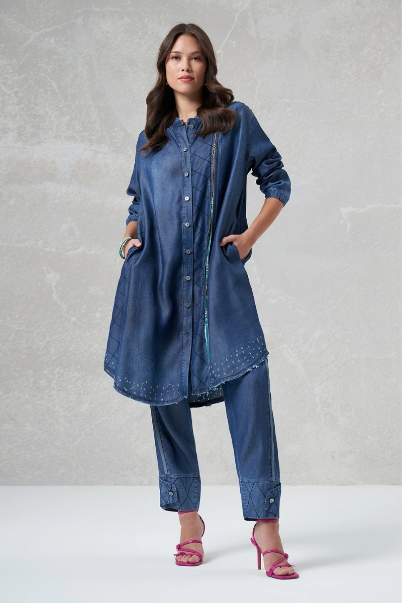 Misswhence Paçası Düğmeli Tencel Pantolon Lacivert 35102