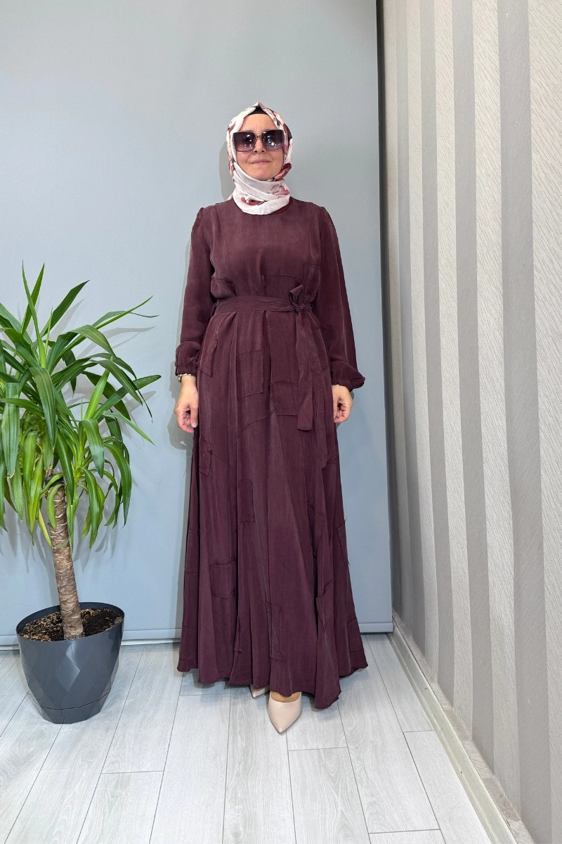 Misswhence Parça Detaylı Cupro İpek Elbise Bordo 39804
