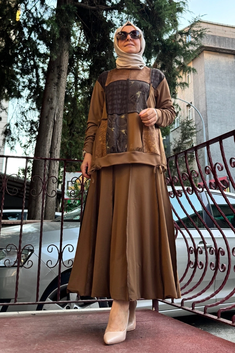 MissWhence Patchwork Etek Takım Taba 36004