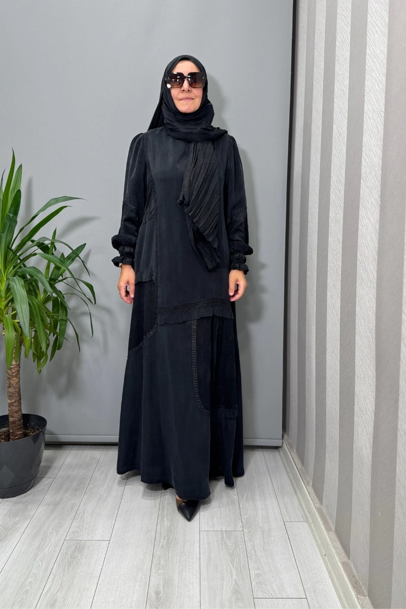 Misswhence Şal Detaylı Cupro İpek Elbise Siyah 38818