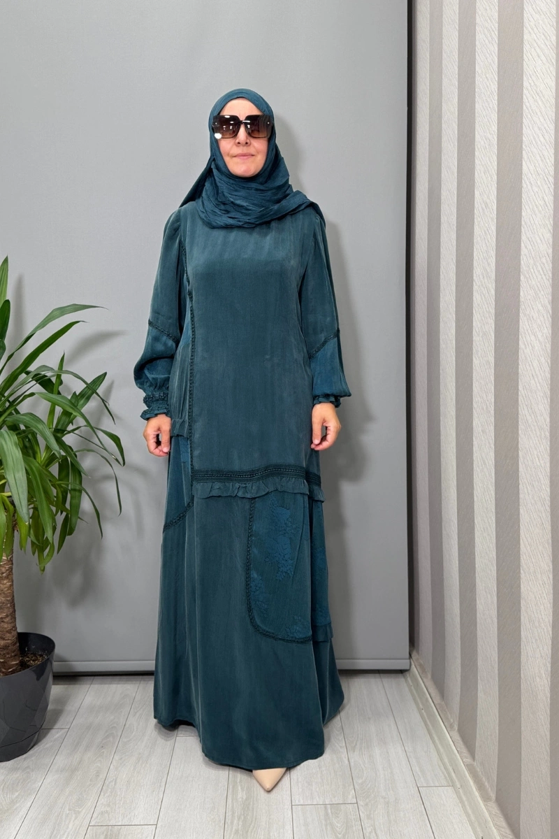Misswhence Şal Detaylı Cupro İpek Elbise Zümrüt 38818