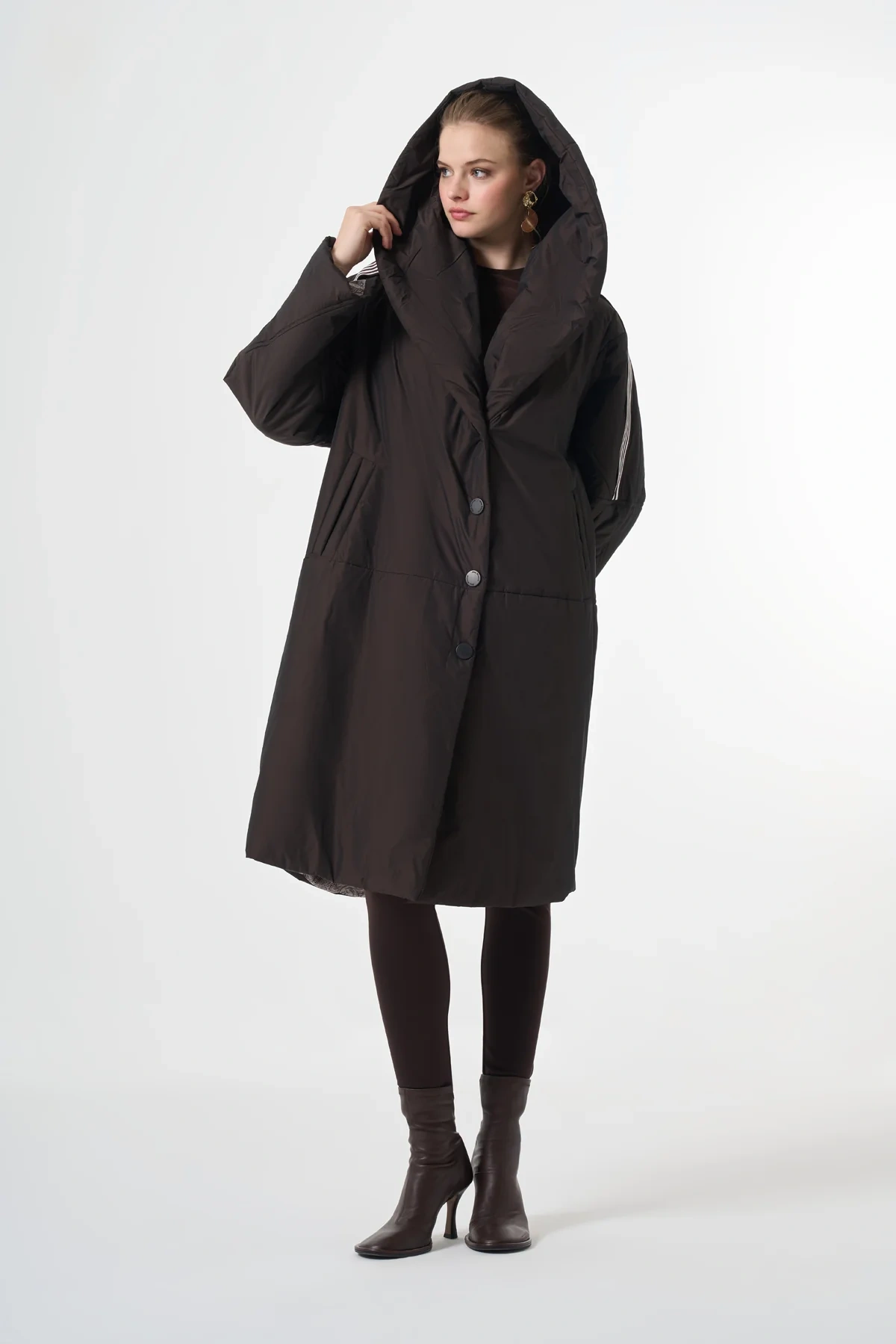 Misswhence Şerit Detaylı Şişme Mont Kahve 38501