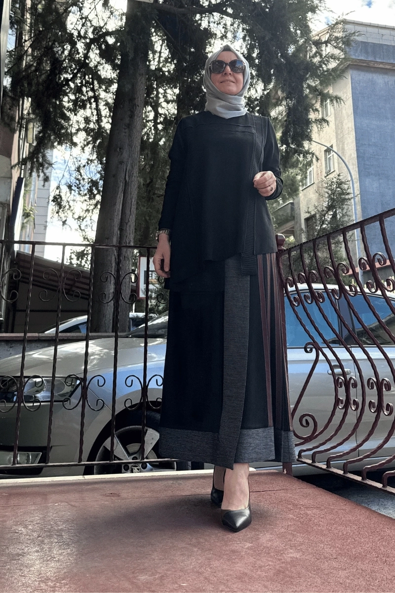 MissWhence Şerit Detaylı Süet Etek Siyah 36903