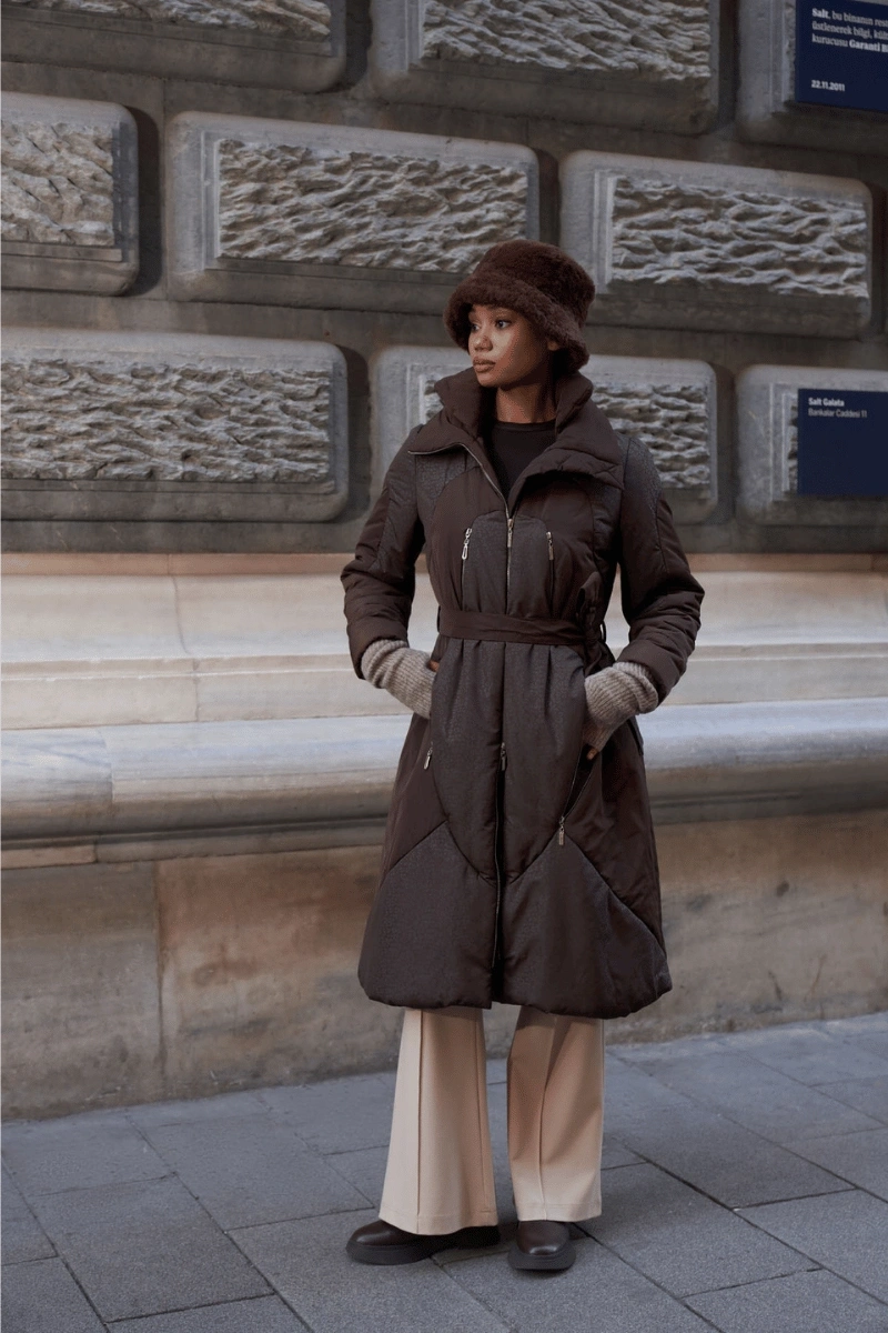 Misswhence Inflatable Overcoat (Mid-length) Coffee 34506